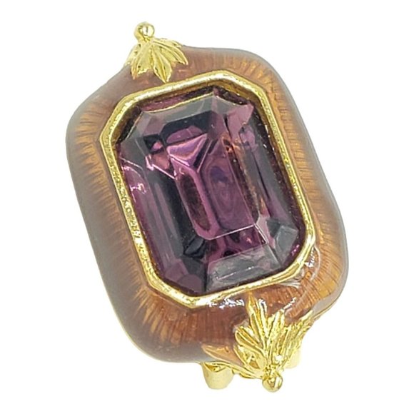 BEREBI Vintage Purple Enamel Rhinestone Clip Earrings Gold Tone Signed - Picture 3 of 12